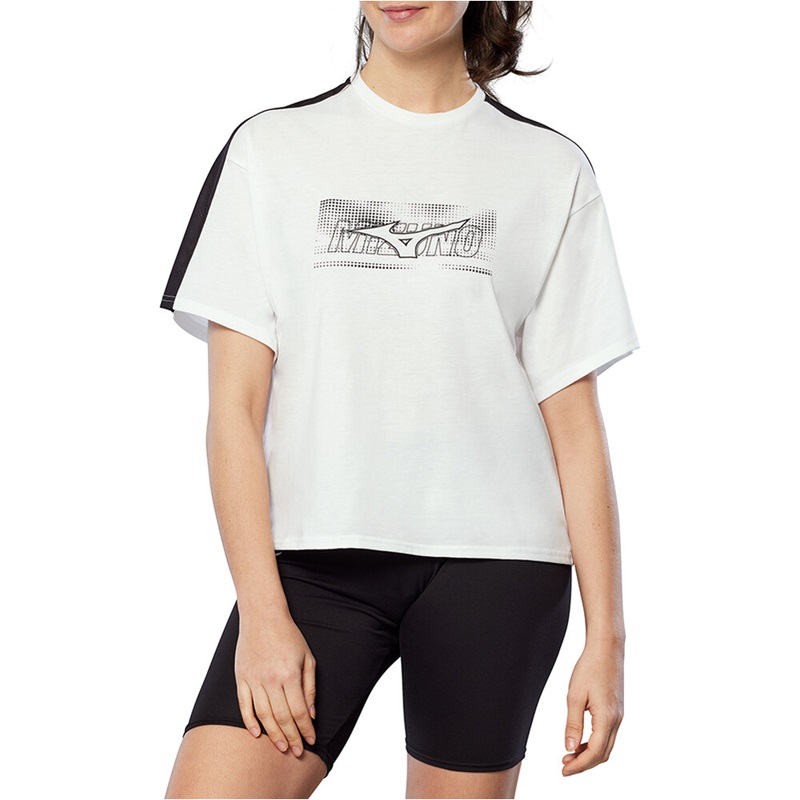 Mizuno Athletic Graphic T-Shirt Damen - weiß/schwarz
