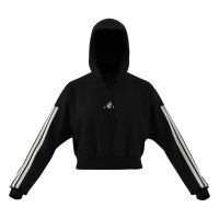 adidas Essentials 3-Stripes French Terry Cropped Hoodie Damen - black/white
