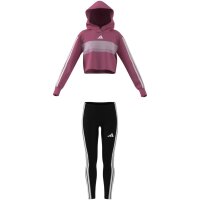 adidas Seasonal Essentials Tiberio 3 Stripes Fleece Leggings Set Trainingsanzug Kinder - pnkfus/white/clpink