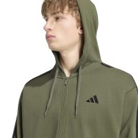 adidas Essentials Three Stripes French Terry Kapuzenjacke Herren - olifou/black