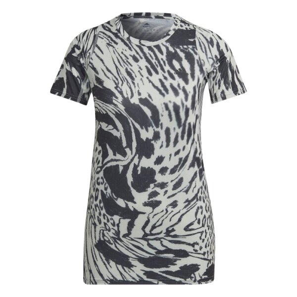 adidas Fast Allover Print Running T-Shirt Damen - schwarz/weiß -L