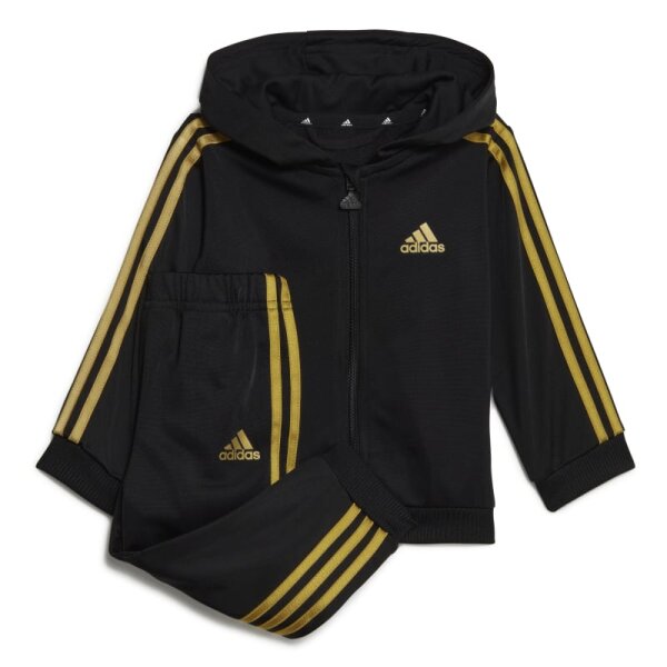 kleur oplichterij Verklaring adidas Essentials Shiny Hooded Trainingsanzug Baby - schwarz/gold |  DeinSportsfreund.de