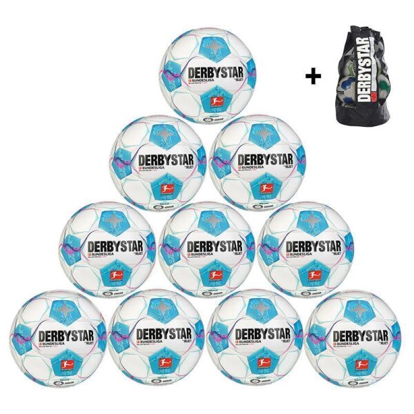 10x Derbystar Bundesliga Brillant Replica S-Light V24 Fußball + Ballsack - weiß/blau/pink-4