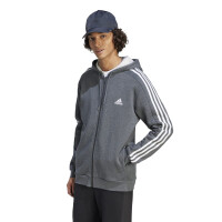 adidas Essentials 3-Streifen Full-Zip Hoodie Herren - grau/weiß - XL