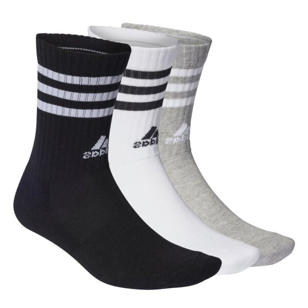 adidas 3-Stripes Cushioned Crew Socken 3er Pack - schwarz/grau/we