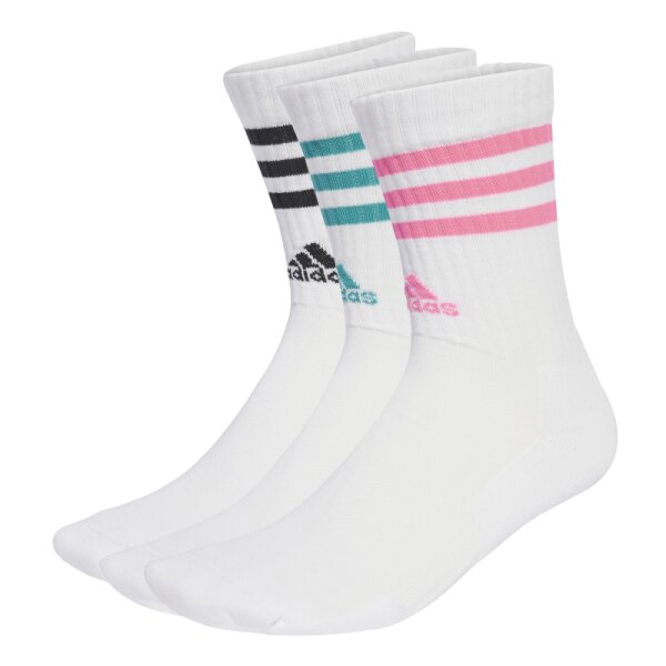 Adidas 3-Streifen Cushioned Crew Socken 3er Pack - Weiß/pink/schw