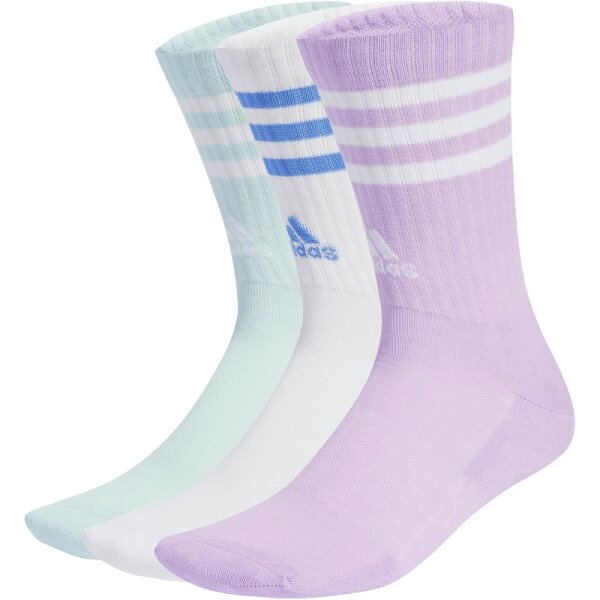 adidas 3-Streifen Cushioned Crew Socken 3er Pack - lila/hellgrün/