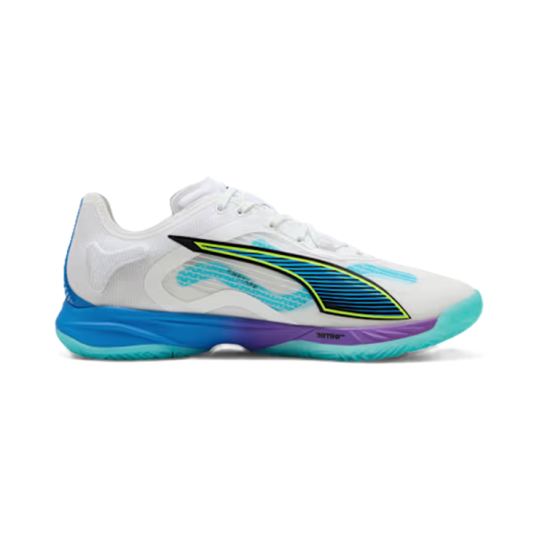 Puma Accelerate Nitro SQD 4 Game On Handballschuhe - weiß/blau/gelb/lila